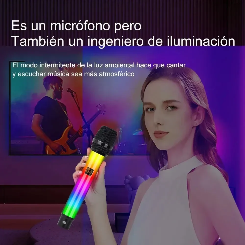 MICRÓFONO INALÁMBRICO DOBLE KARAOKE DINÁMICO PROFESIONAL RGB - Image 2