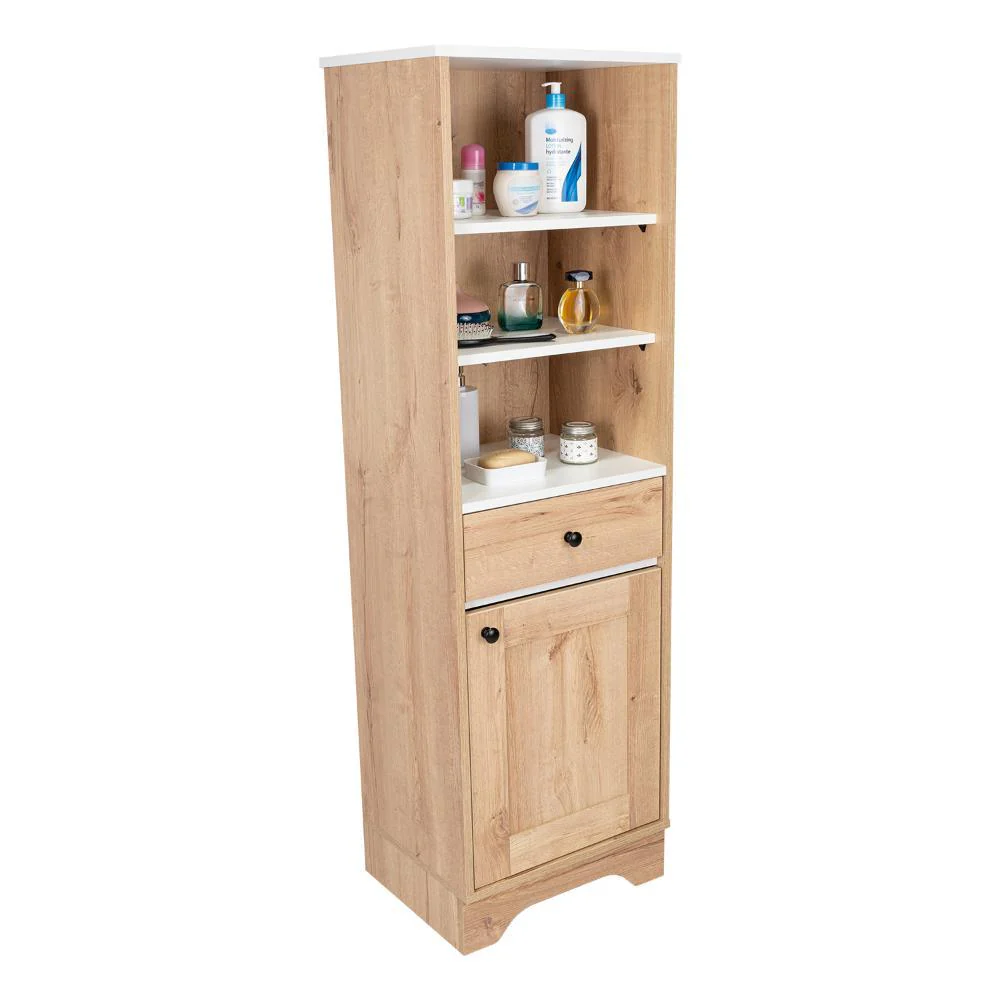 GABINETE DE BAÑO AQUA 2, CAFÉ CLARO Y BLANCO, CON VARIEDAD DE ENTREPAÑOS