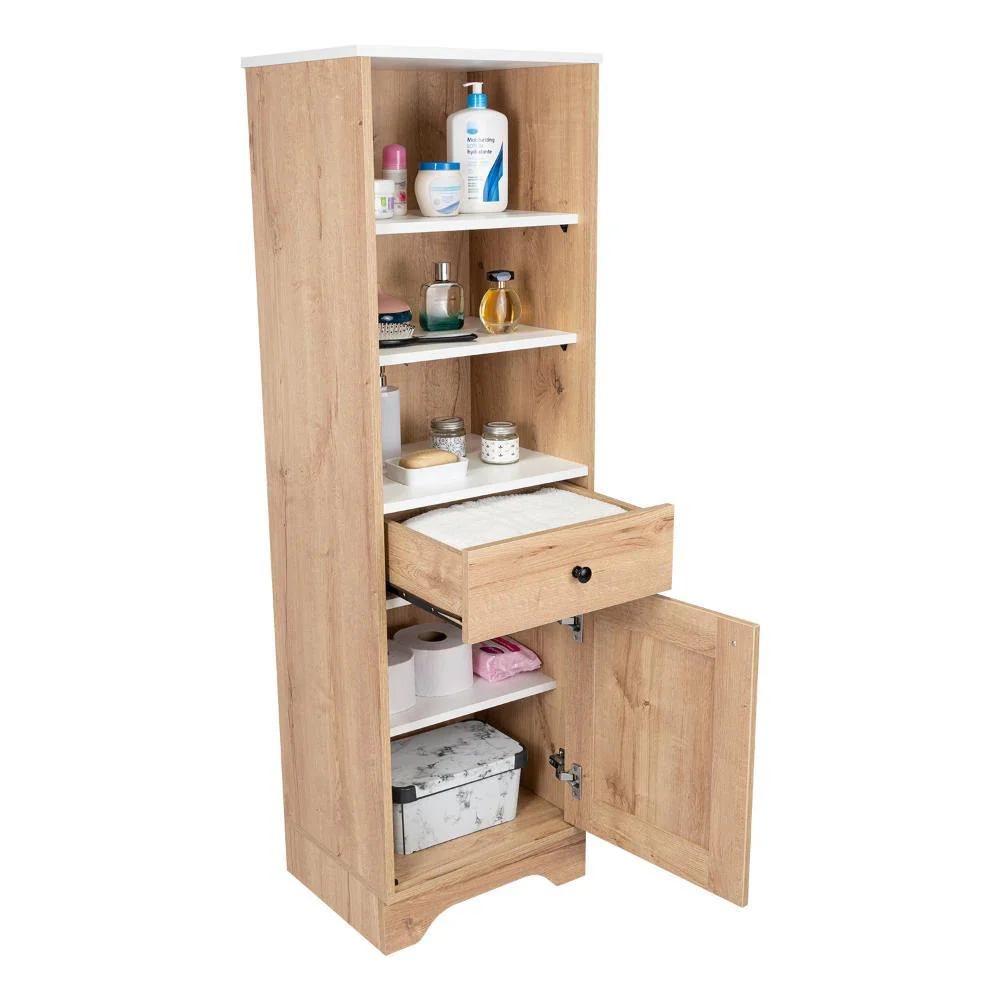 GABINETE DE BAÑO AQUA 2, CAFÉ CLARO Y BLANCO, CON VARIEDAD DE ENTREPAÑOS - Image 2