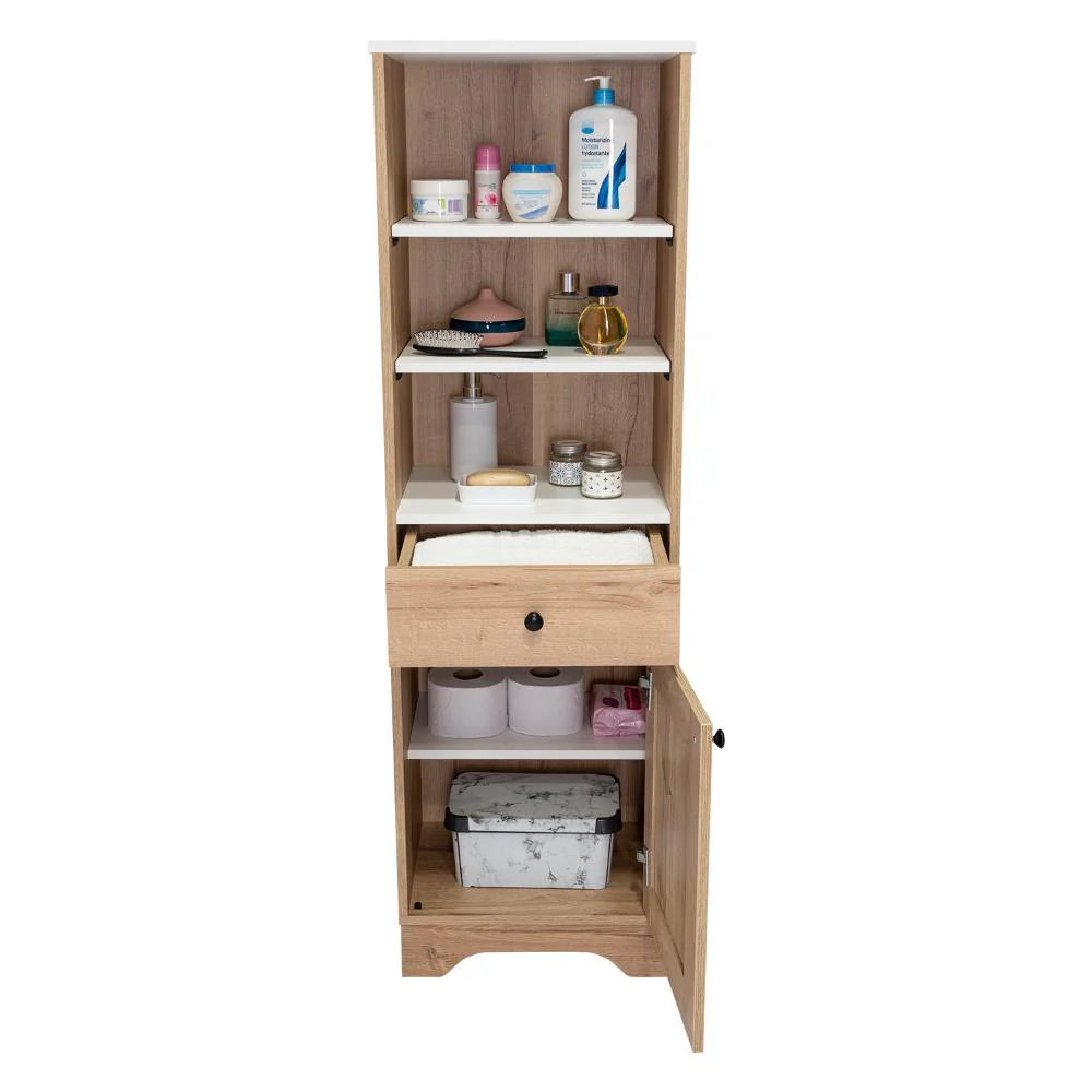 GABINETE DE BAÑO AQUA 2, CAFÉ CLARO Y BLANCO, CON VARIEDAD DE ENTREPAÑOS - Image 4