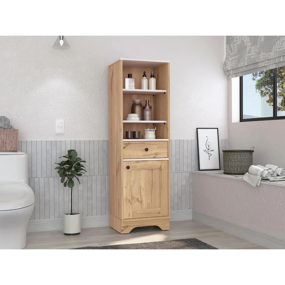 GABINETE DE BAÑO AQUA 2, CAFÉ CLARO Y BLANCO, CON VARIEDAD DE ENTREPAÑOS - Image 5