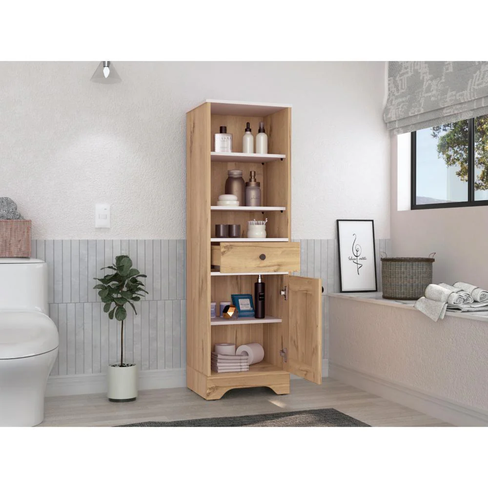 GABINETE DE BAÑO AQUA 2, CAFÉ CLARO Y BLANCO, CON VARIEDAD DE ENTREPAÑOS - Image 6