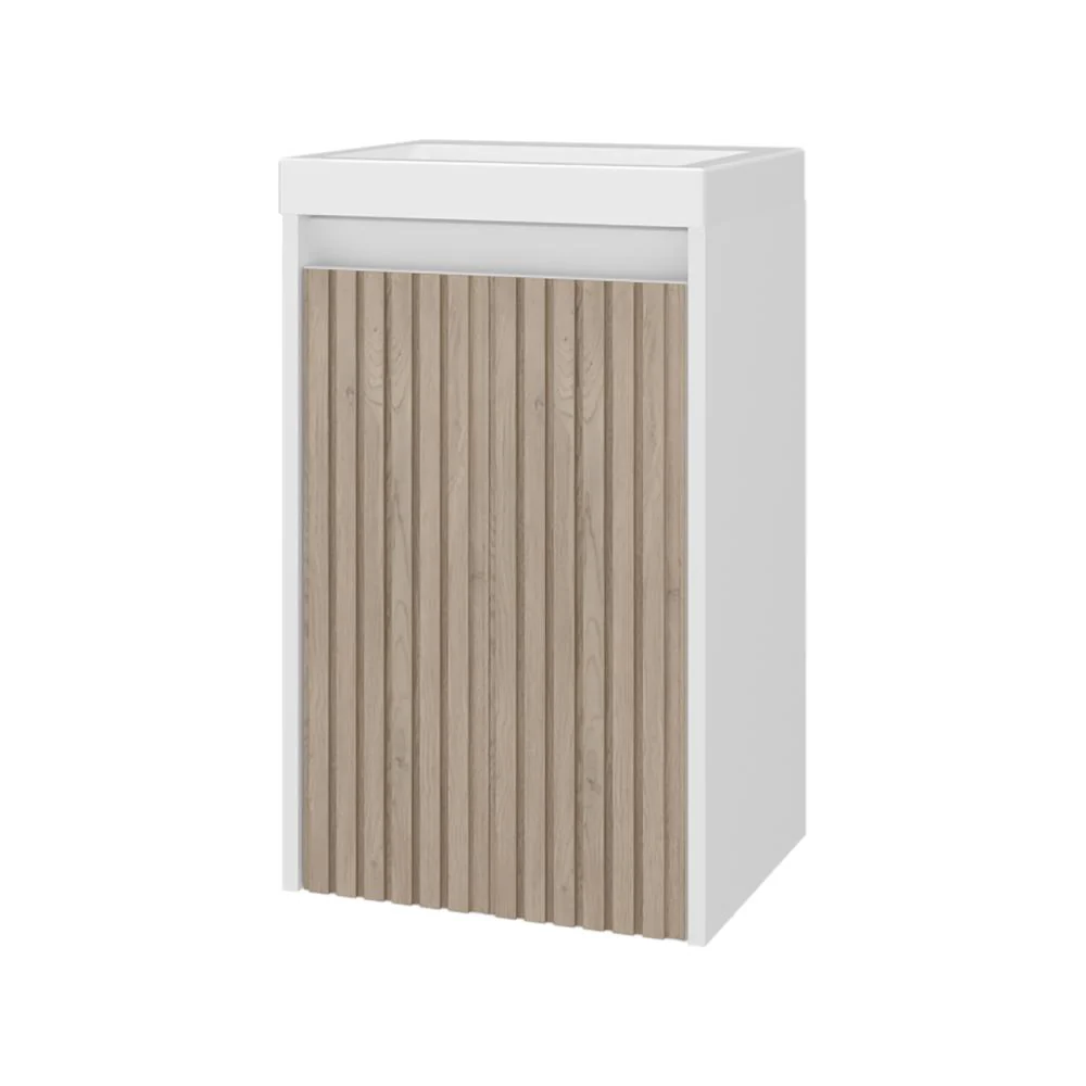 Mueble De Lavamanos Syra, Kronos Blanco Duqueza y Roble Natural, Con textura ranurada incluye lavamanos ZF - Image 6