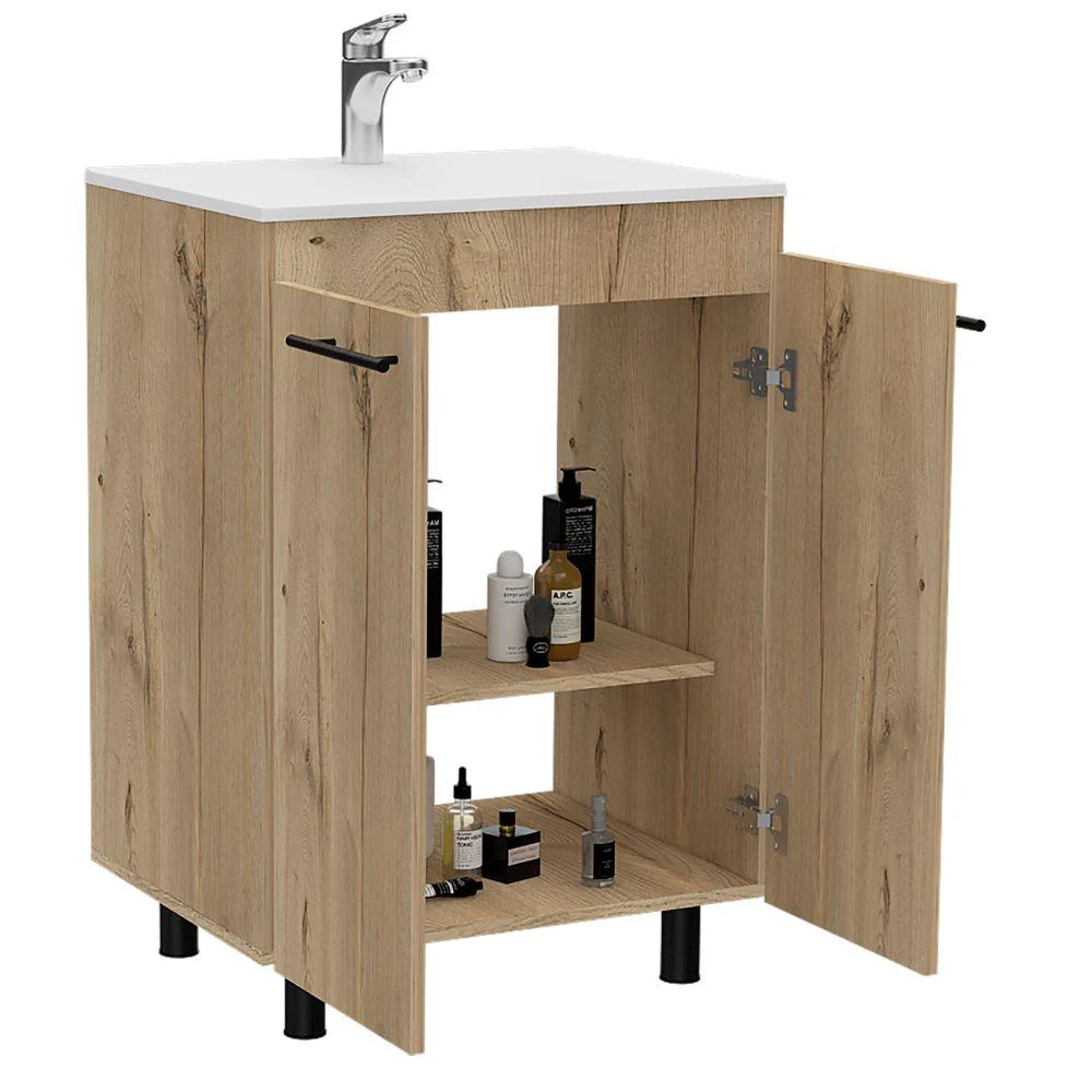 MUEBLE PARA LAVAMANOS ANNEY, CAFÉ CLARO, CON DOS PUERTAS Y PATAS METÁLICAS  ZF