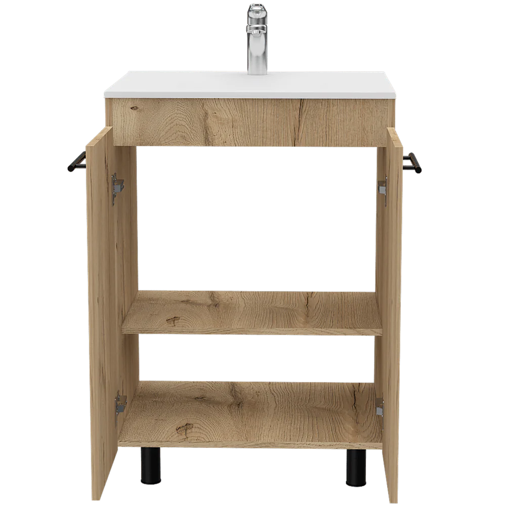 MUEBLE PARA LAVAMANOS ANNEY, CAFÉ CLARO, CON DOS PUERTAS Y PATAS METÁLICAS  ZF - Image 3