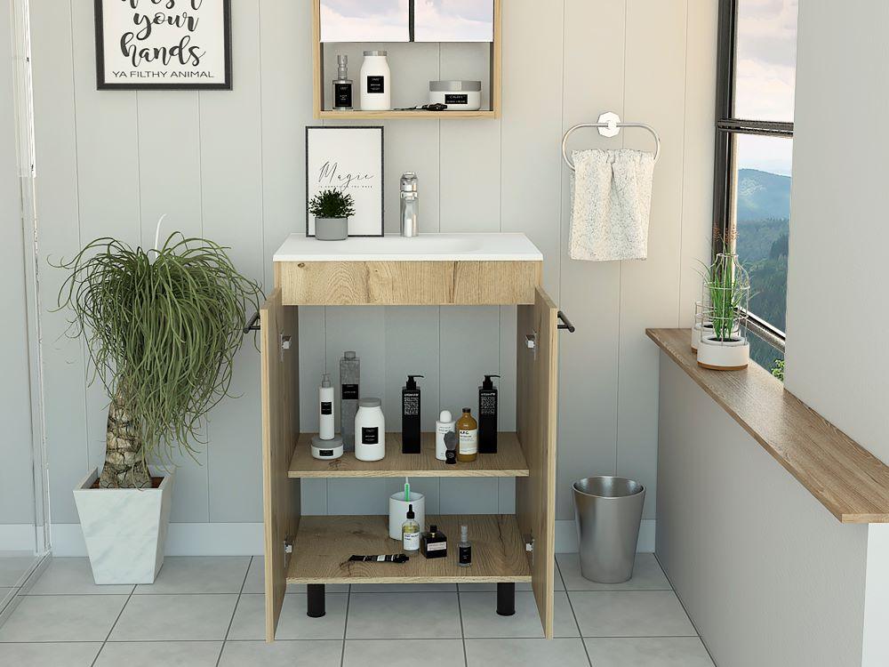 MUEBLE PARA LAVAMANOS ANNEY, CAFÉ CLARO, CON DOS PUERTAS Y PATAS METÁLICAS  ZF - Image 5