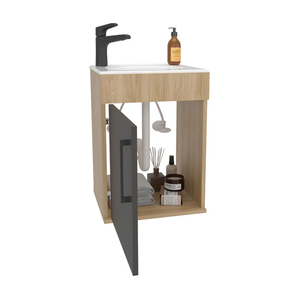 MUEBLE LAVAMANOS OXFORD, FRESNO EUROPEO Y PLATA OSCURO, INCLUYE LAVAMANOS 40CM