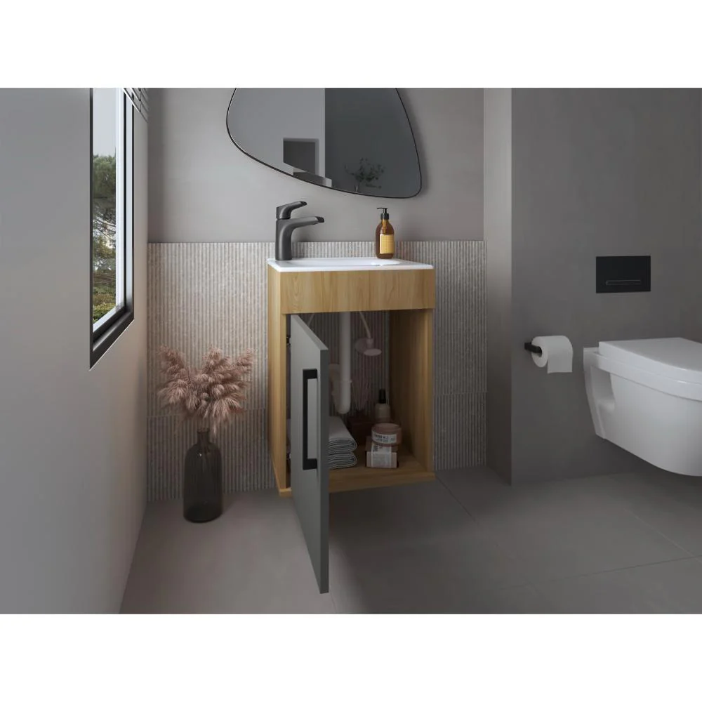 MUEBLE LAVAMANOS OXFORD, FRESNO EUROPEO Y PLATA OSCURO, INCLUYE LAVAMANOS 40CM - Image 4