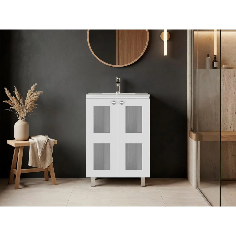 Mueble para Lavamanos Haysi, Blanco, Dos puertas abatibles y entrepaño, incluye lavamanos ZF - Image 4