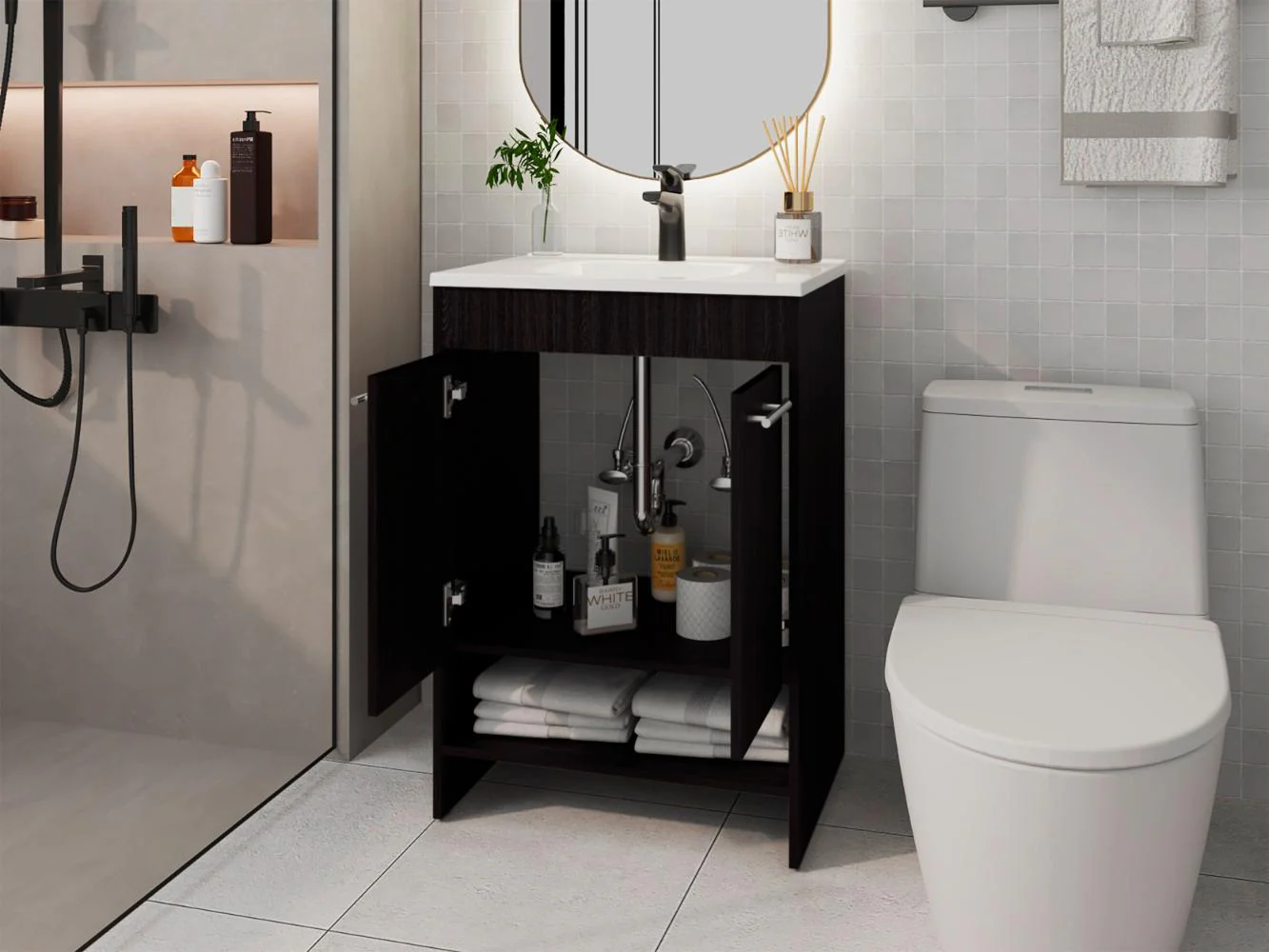 MUEBLE PARA LAVAMANOS LORENZO, WENGUE, INCLUYE LAVAMANOS PRAIA 60 ZF - Image 4