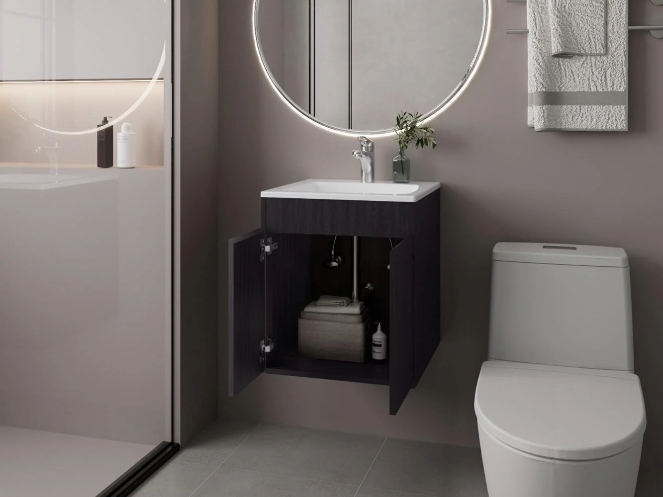 MUEBLE PARA LAVAMANOS MEKA, WENGUE, INCLUYE LAVAMANOS PRAIA 45 ZF - Image 3