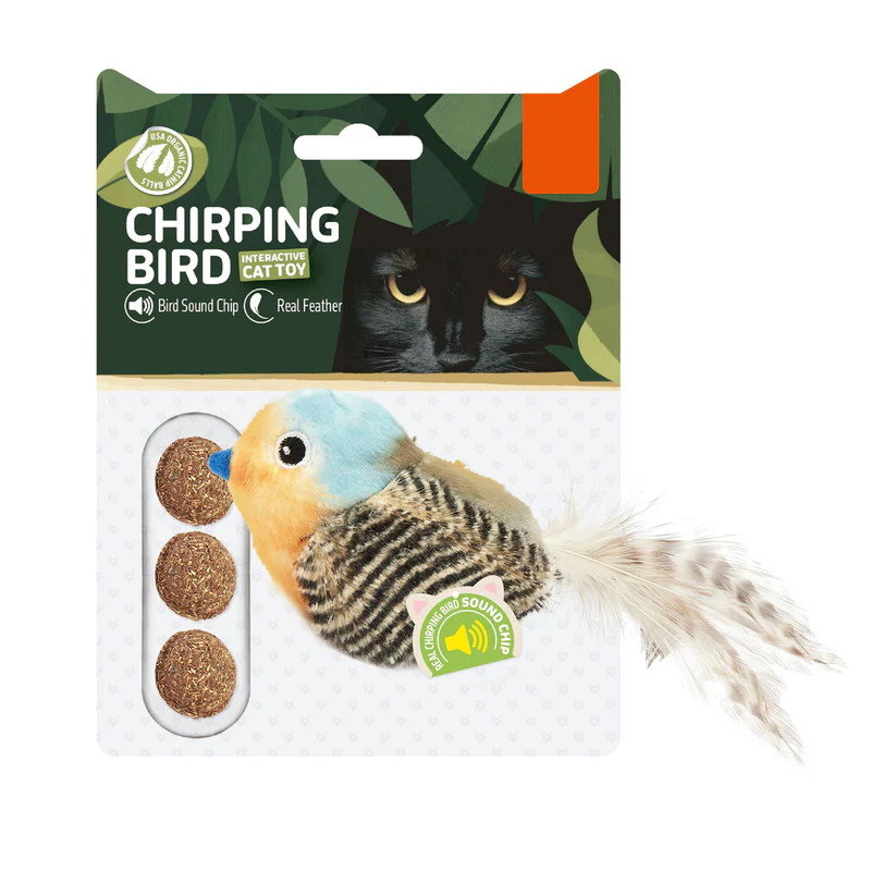 PÁJARO AZUL CON CHIP DE SONIDO Y BOLAS DE HIERBA GATERA