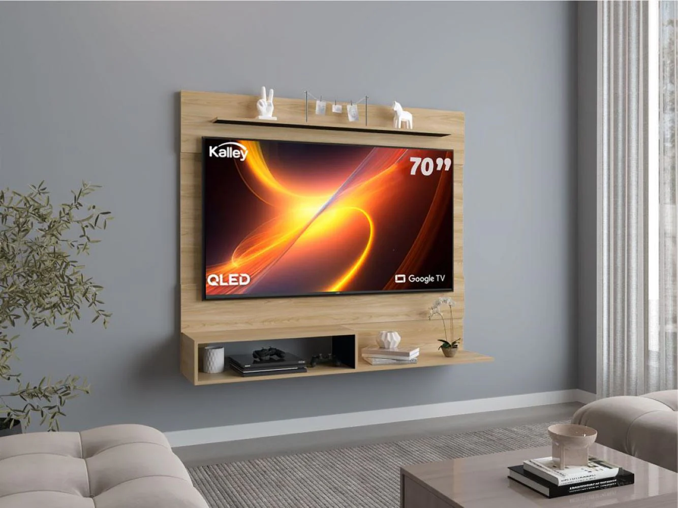 PANEL DE TV ASCHER, FRESNO EUROPEO Y WENGUE, CON ESPACIO PARA TELEVISOR DE HASTA 70 PULGADAS