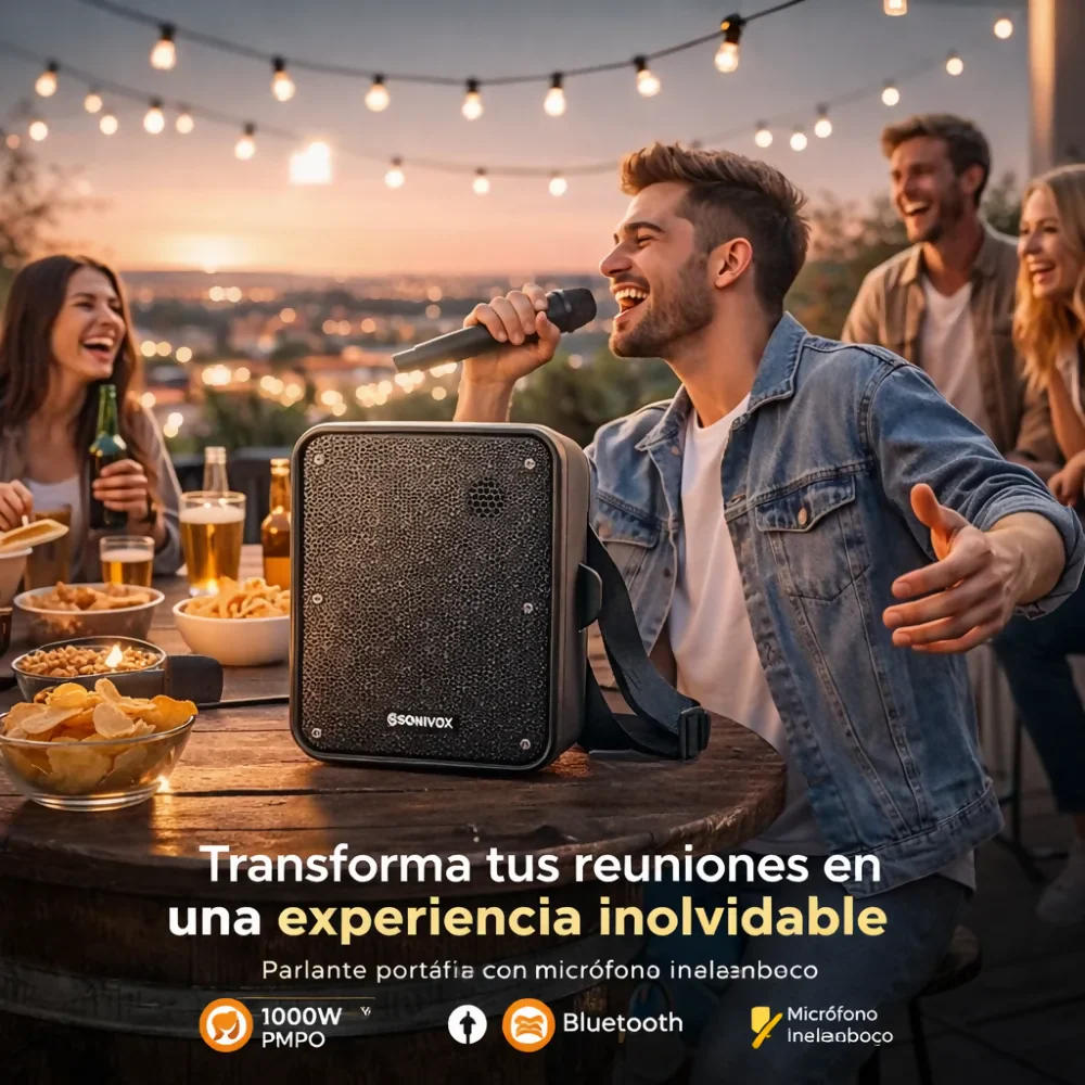 PARLANTE PORTÁTIL BLUETOOTH PERIFONEO KARAOKE MICRÓFONO 30W NEGRO - Image 4