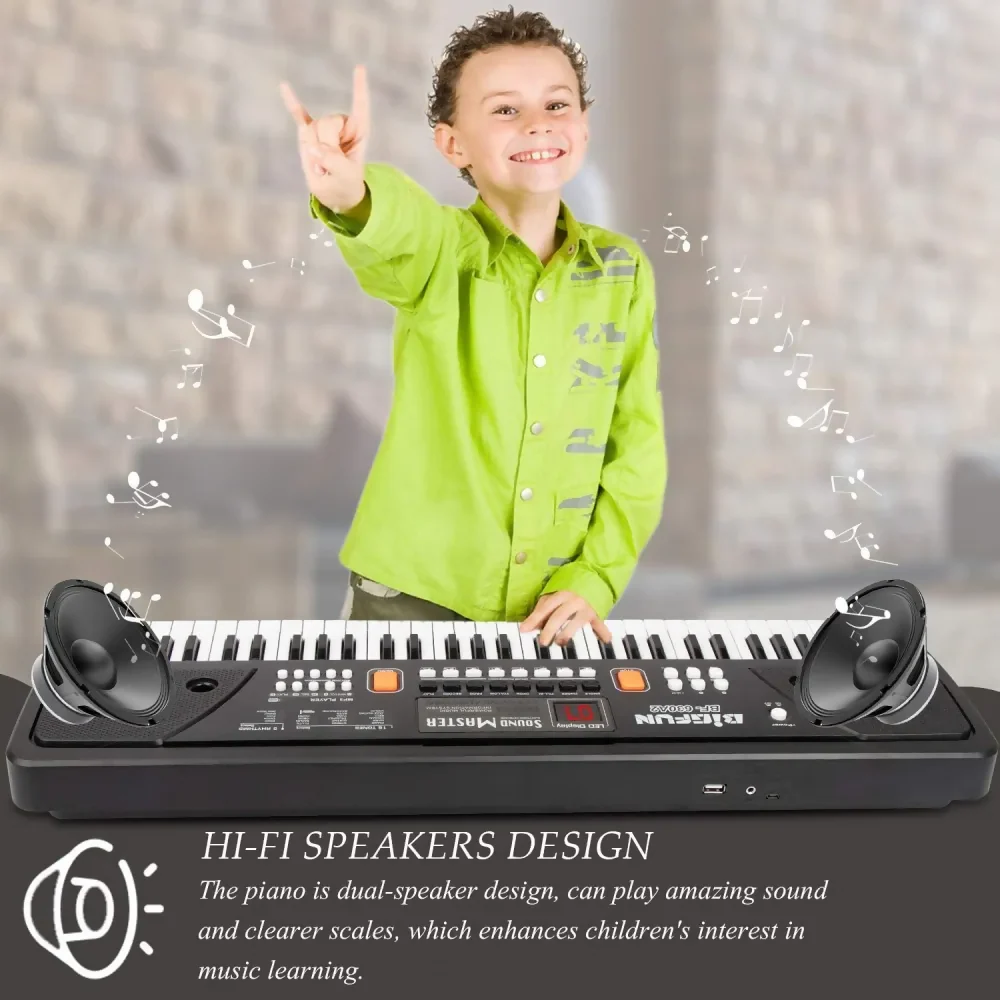 PIANO ORGANETA MUSICAL PARA NIÑOS 61 TECLAS BIGFUN MICRÓFONO COLOR NEGRO - Image 5