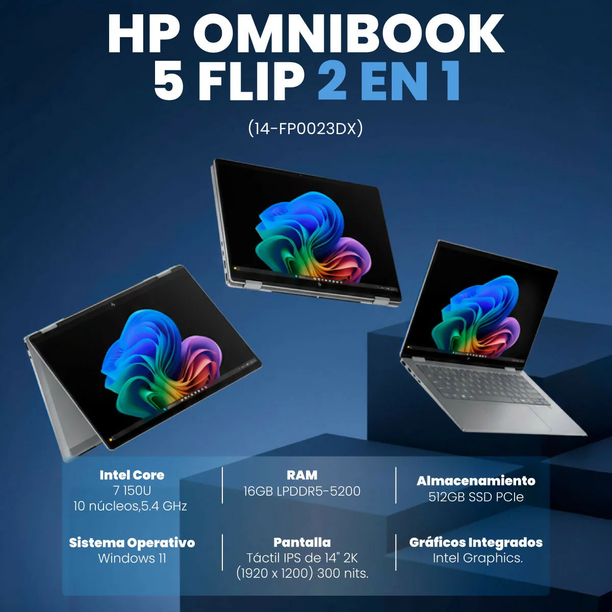 PORTATIL HP 14-FP0023DX OMNIBOOK 5 FLIP 2-IN-1 14" 2K TOUCHSCREEN CORE 7 150U 16GB 512GB SSD WIN11 GLACIER SILVER 10853719 - Image 4