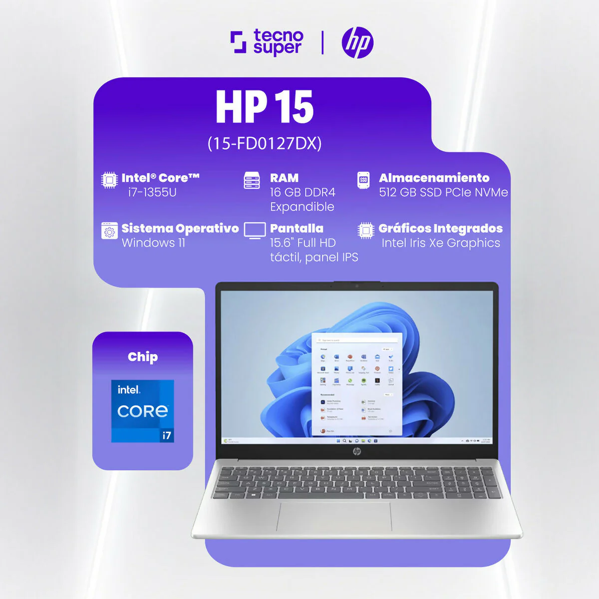 PORTATIL HP 15-FD0127DX 15.6" FULL HD TOUCHSCREEN CORE I7-1355U 16GB 512GB SSD WIN 11 - Image 4