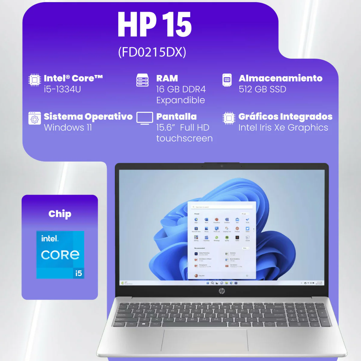 PORTATIL HP 15-FD0215DX INTEL CORE 5 120U 16GB 512GB DDR5 15.6 FHD TOUCHSCREEN WIN11 - Image 4