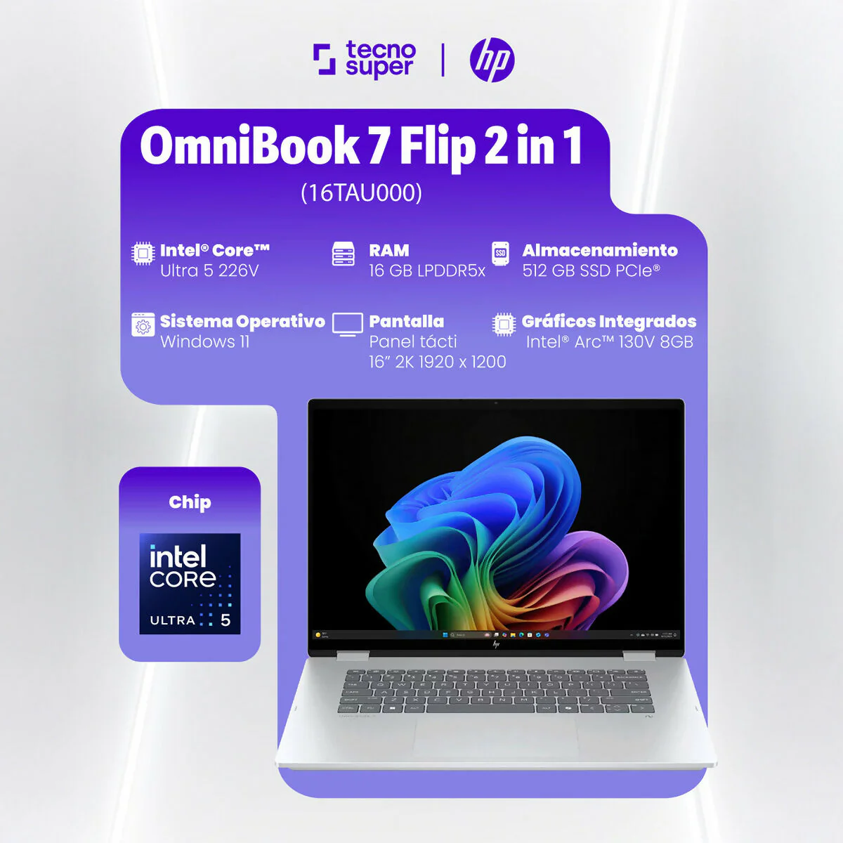 PORTATIL HP 16T-AU000 OMNIBOOK 7 FLIP 2-IN-1 16"TOUCHSCREEN 2K CORE ULTRA 5 16GB 512GB SSD WIN 11 - Image 4