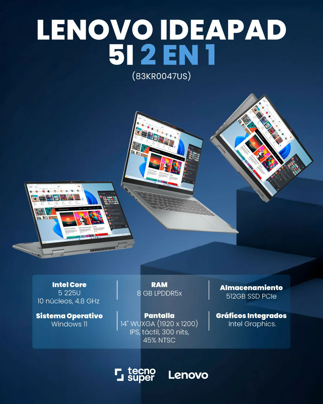 PORTATIL LENOVO 83KR0047US IDEAPAD 5I 2-IN-1 14" CORE ULTRA 5 AI 8 GB 512 GB SSD WIN 11 - Image 4