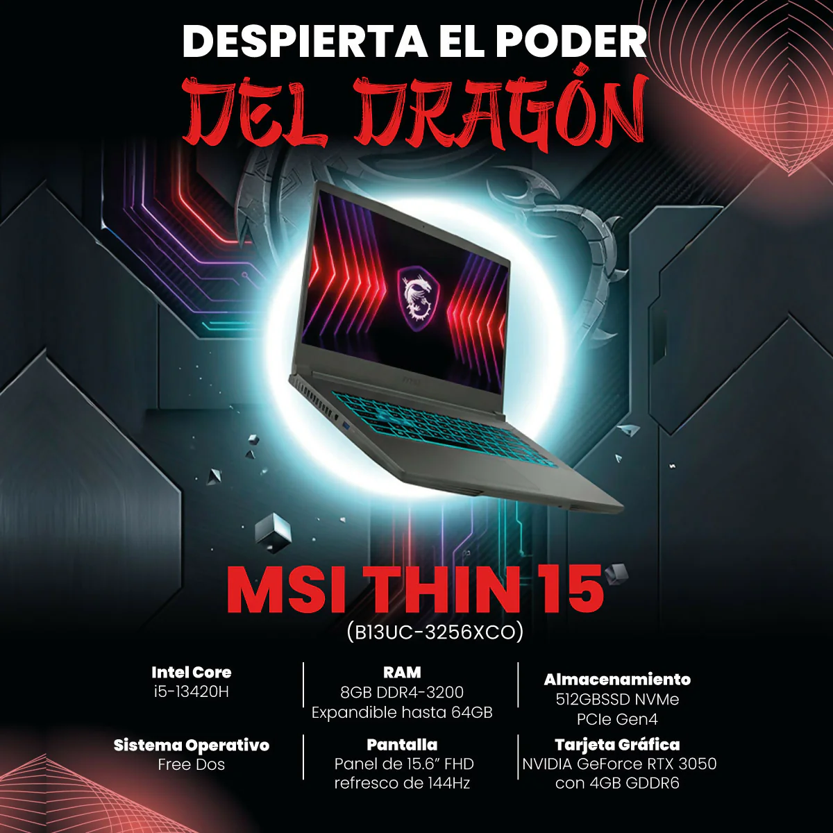 PORTATIL MSI THIN 15 B13UC-3256XCO I5 13420H NVIDIA RTX 3050 4 GB DDR6 15.6" 144 HZ 8 GB 512 GB SSD - Image 4