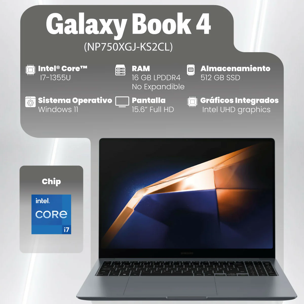 PORTATIL SAMSUNG GALAXY BOOK4 NP750XGJ-KS2CL 15,6" I7 1355U 16GB 512GB SSD WINDOWS 11 HOME - Image 5
