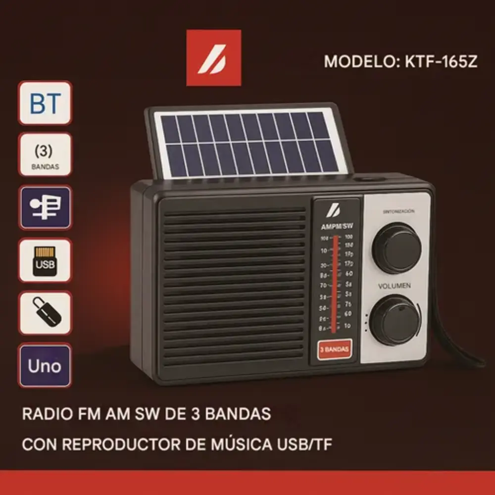 RADIO AM FM PORTÁTIL SOLAR RECARGABLE 3 BANDAS USB SD - Image 5