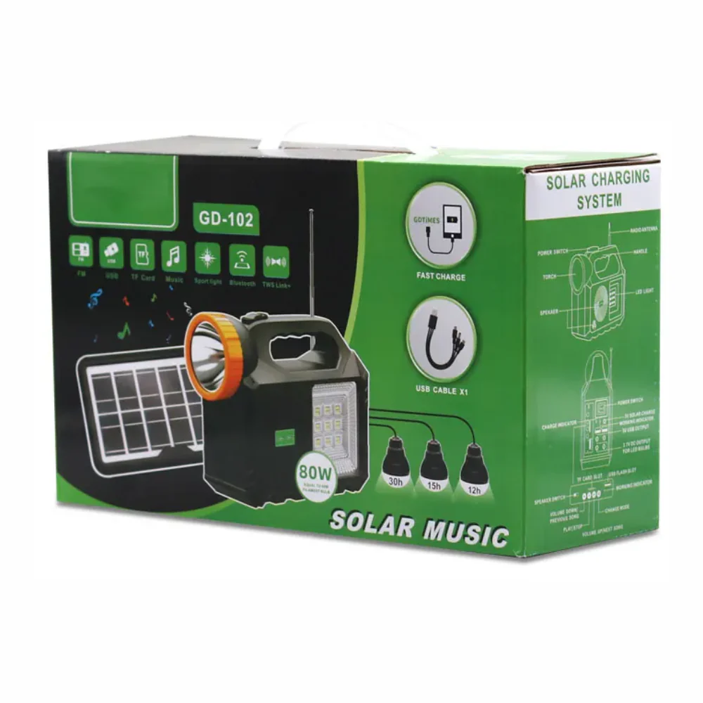 RADIO SOLAR LÁMPARA 80W RECARGABLE 3 BOMBILLOS BLUETOOTH - Image 3
