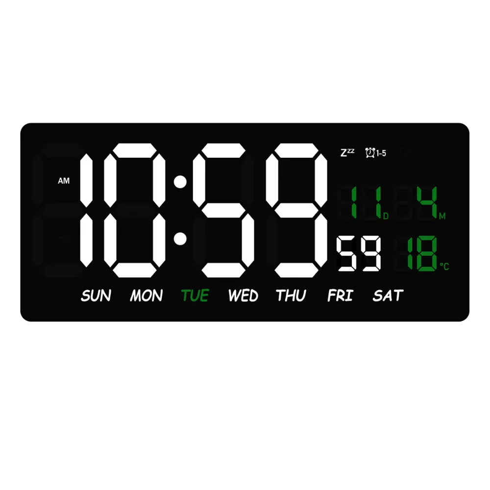 RELOJ DIGITAL LUZ LED CALENDARIO TEMPERATURA ALARMA DE PARED - Image 7
