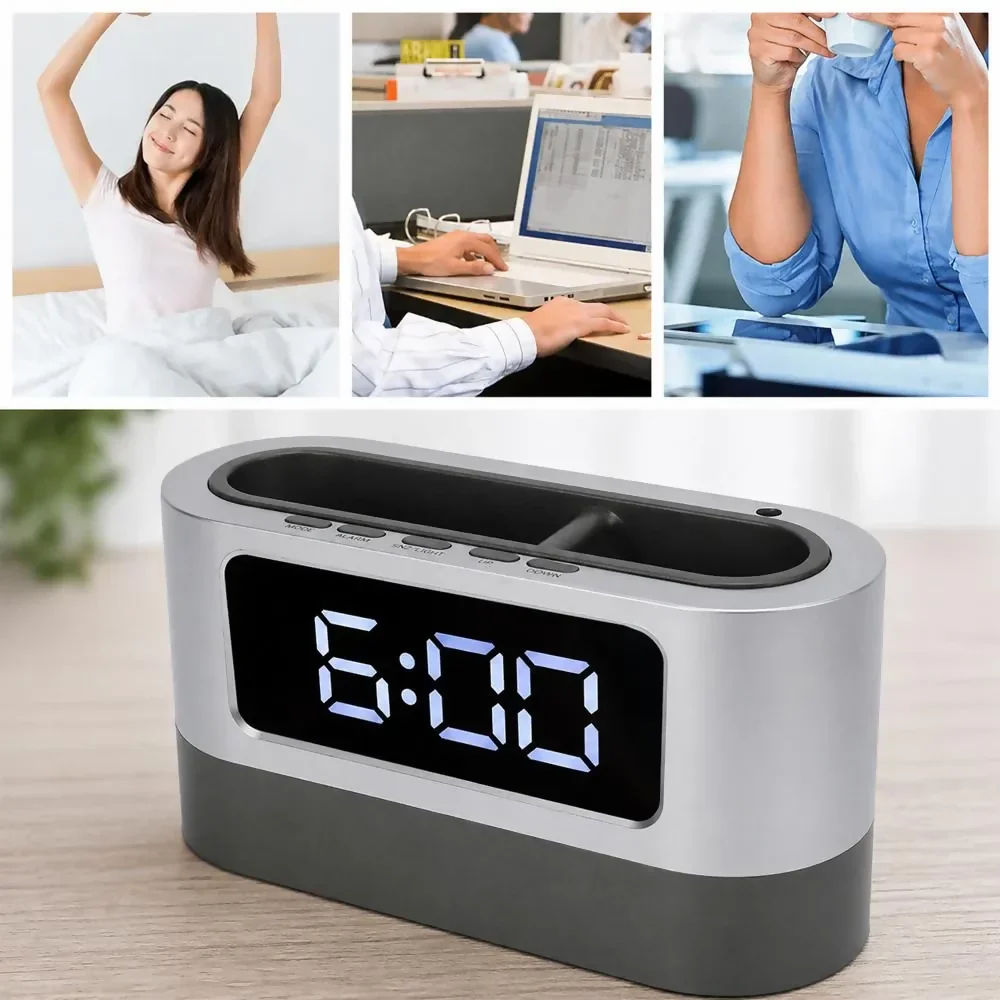 RELOJ MESA PANTALLA DIGITAL PORTA LAPICEROS MULTIFUNCIONAL MODERNO OFICINA - Image 3
