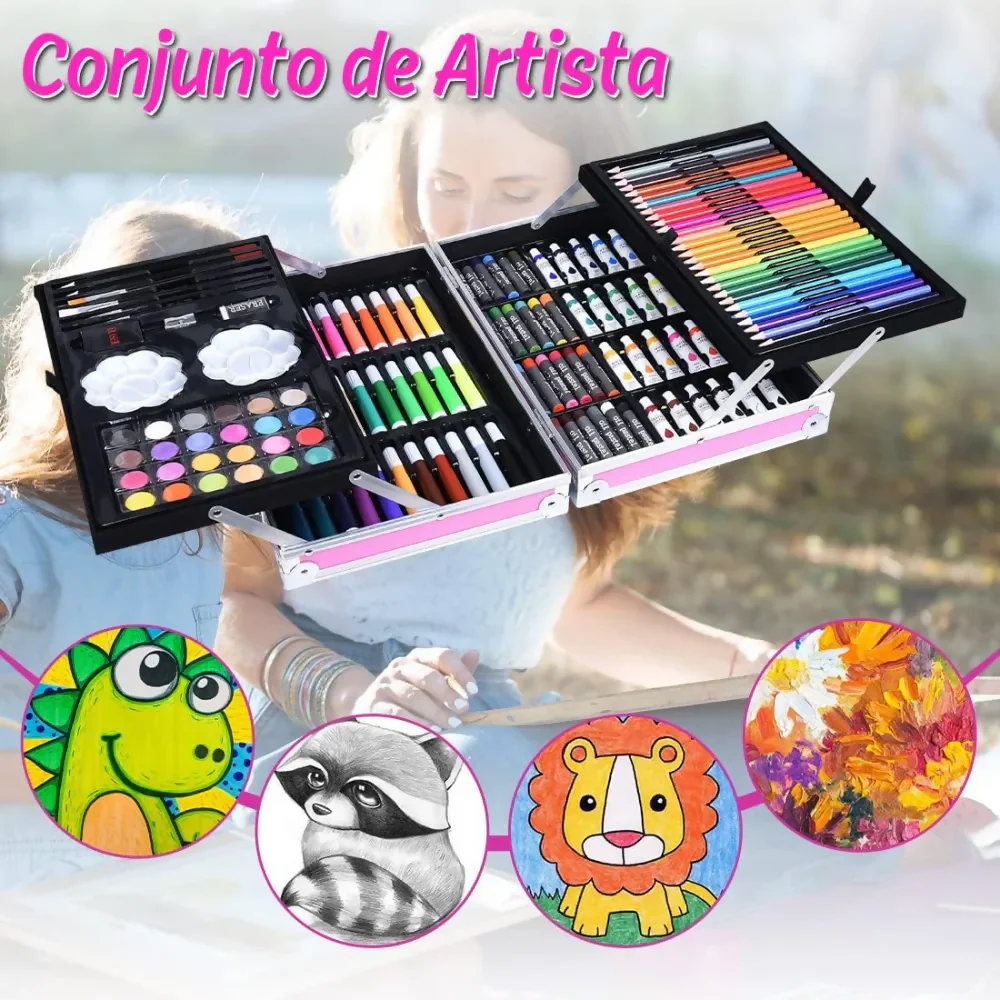 SET DE ARTES PROFESIONAL PARA NIÑOS KIT DE PINTURA 145 PCS AZUL - Image 4
