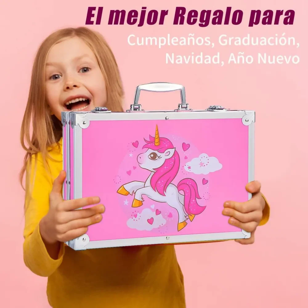 SET DE ARTES PROFESIONAL PARA NIÑOS KIT DE PINTURA 145 PCS ROSADO - Image 6