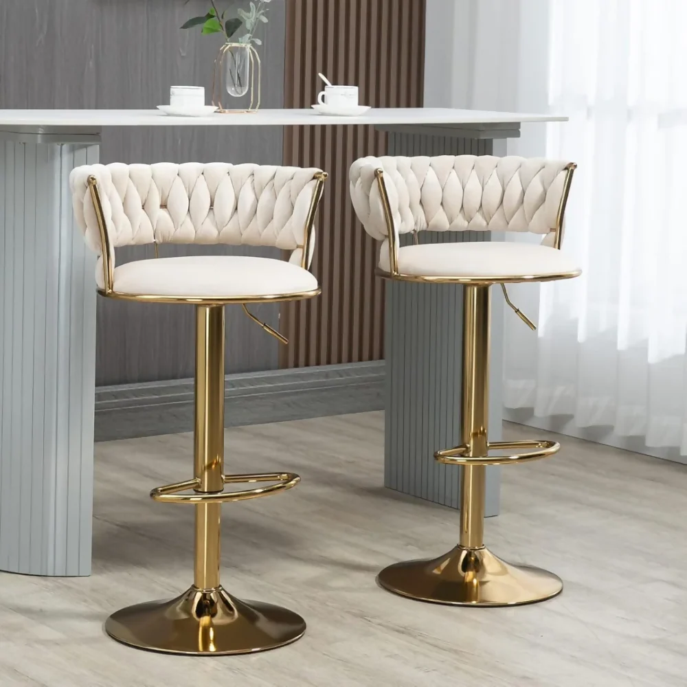 SET X2 SILLAS BAR BUTACO ALTA GIRATORIA BARRA COCINA PREMIUM CROMADO BLANCO - Image 2