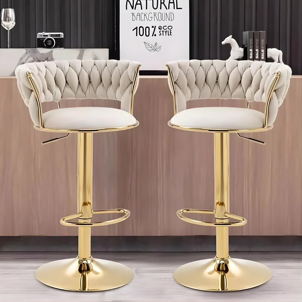 SET X2 SILLAS BAR BUTACO ALTA GIRATORIA BARRA COCINA PREMIUM CROMADO BLANCO - Image 3