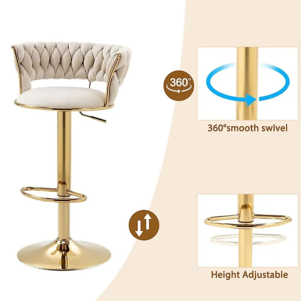 SET X2 SILLAS BAR BUTACO ALTA GIRATORIA BARRA COCINA PREMIUM CROMADO BLANCO - Image 4