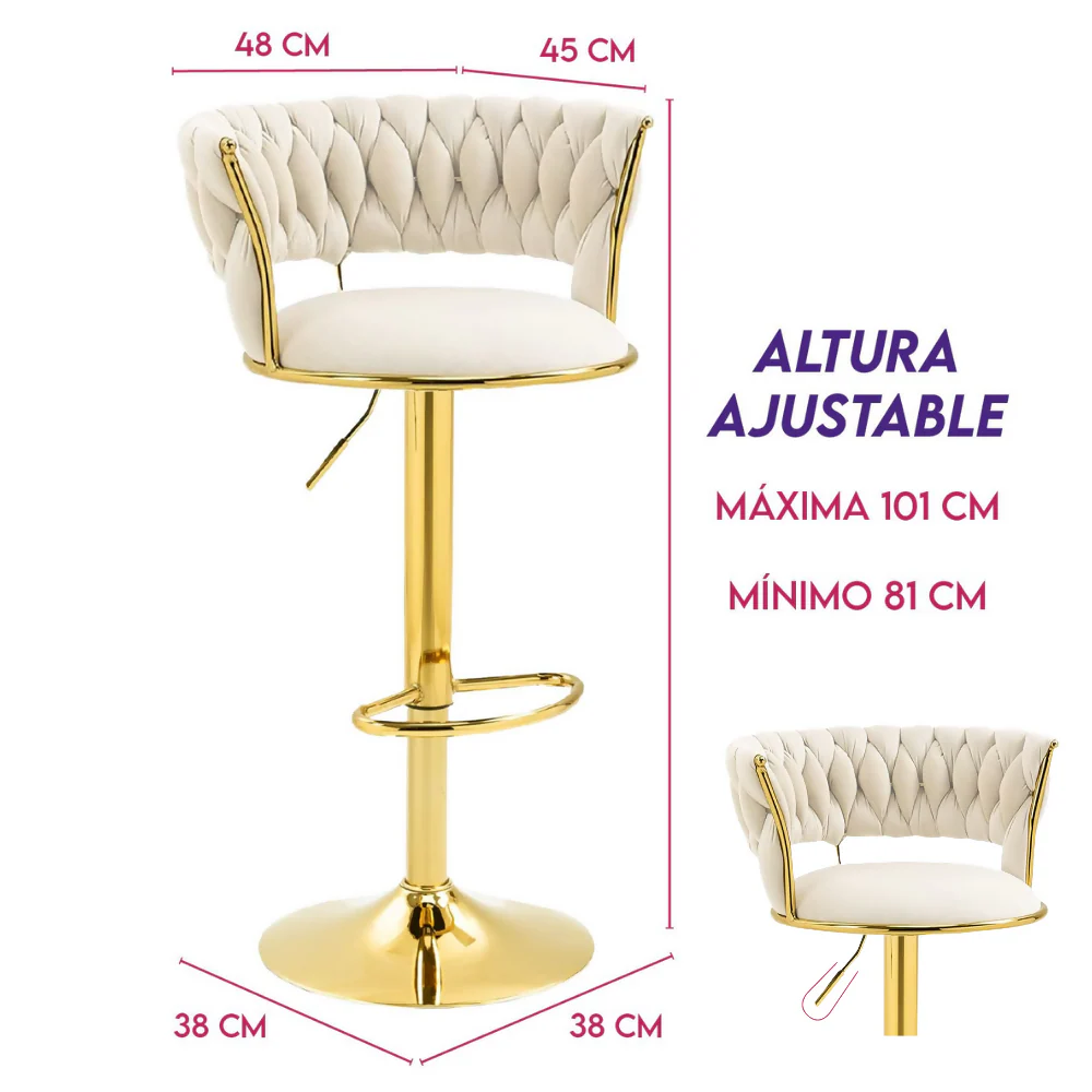 SET X2 SILLAS BAR BUTACO ALTA GIRATORIA BARRA COCINA PREMIUM CROMADO BLANCO - Image 5