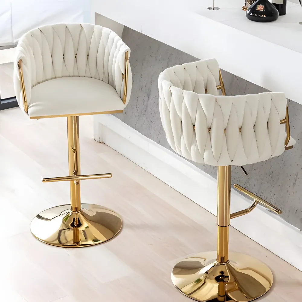 SET X2 SILLAS BAR BUTACO ALTA GIRATORIA BARRA COCINA PREMIUM CROMADO BLANCO - Image 3