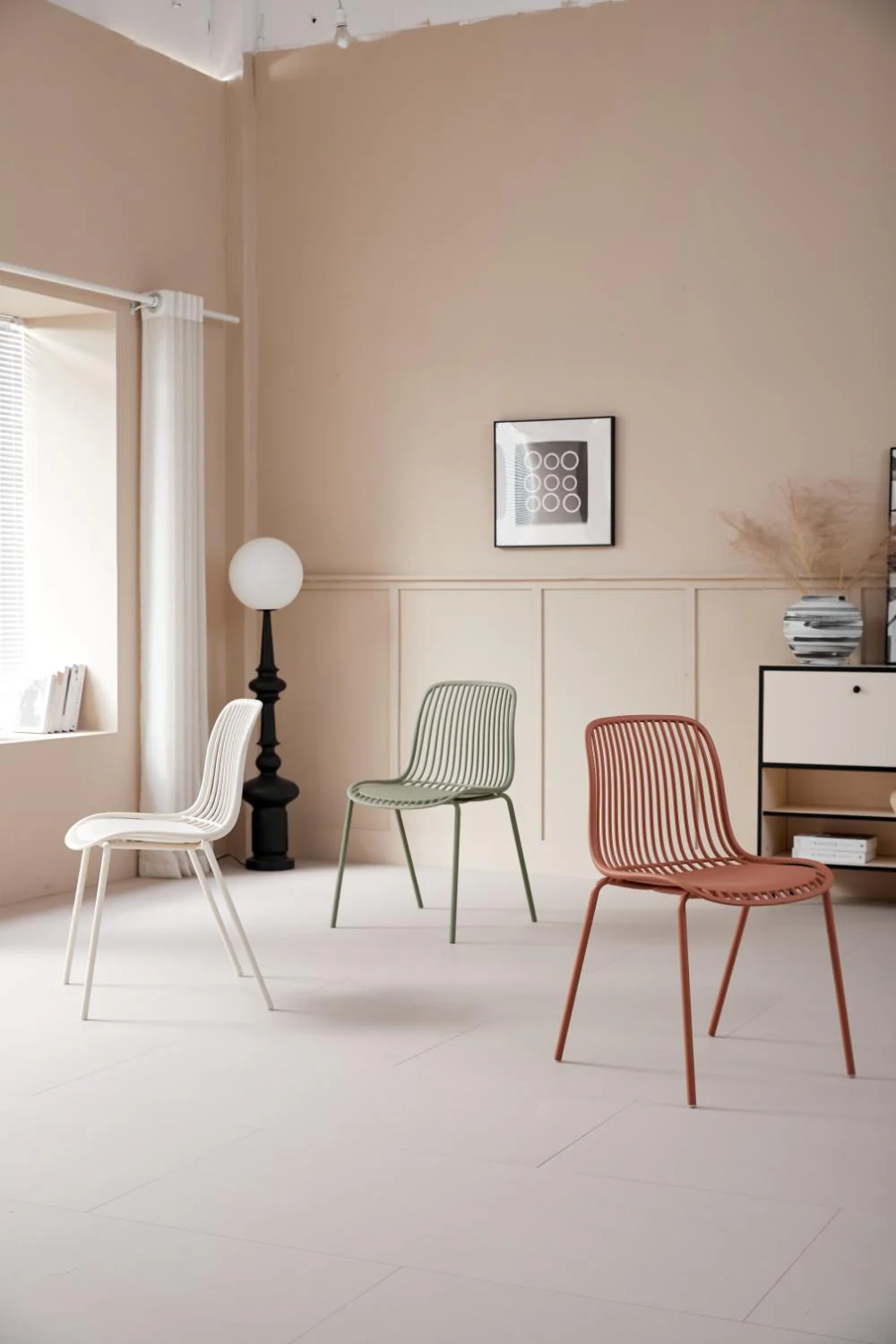 Silla Barcelona, Color Blanco, Con espaldar en lineas diseño moderno - Image 8