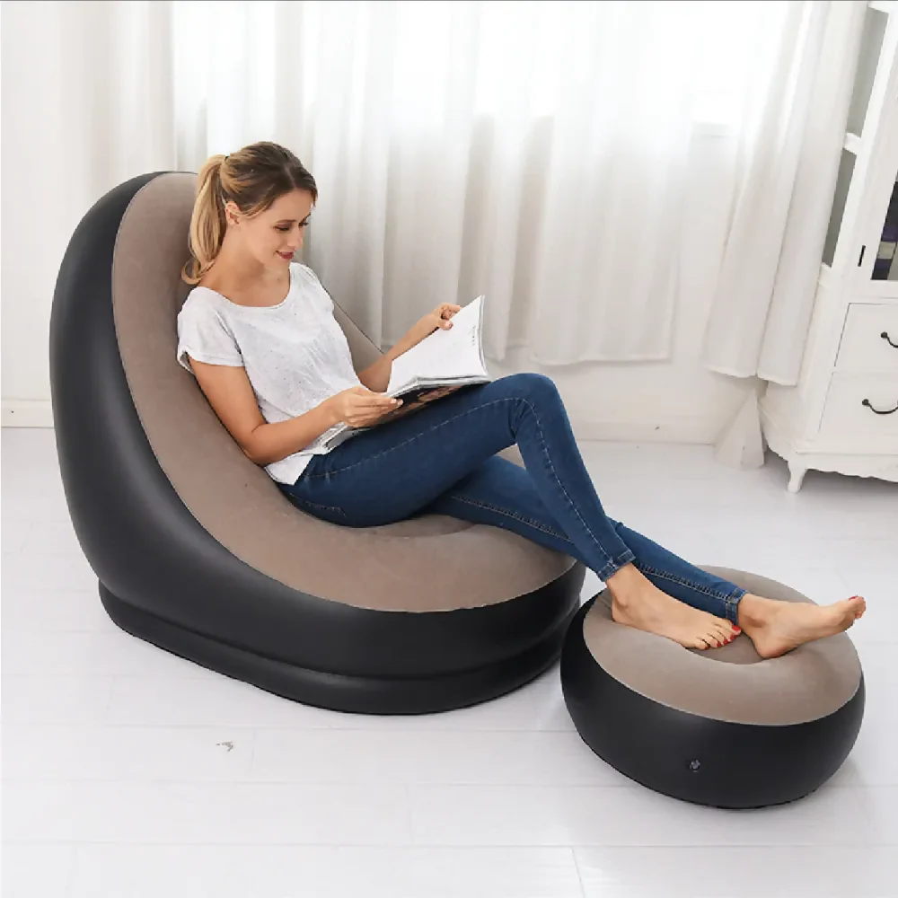 SILLÓN SOFA SILLAI INFLABLE RECLINABLE REPOSAPIÉS PORTÁTIL NEGRO - Image 2