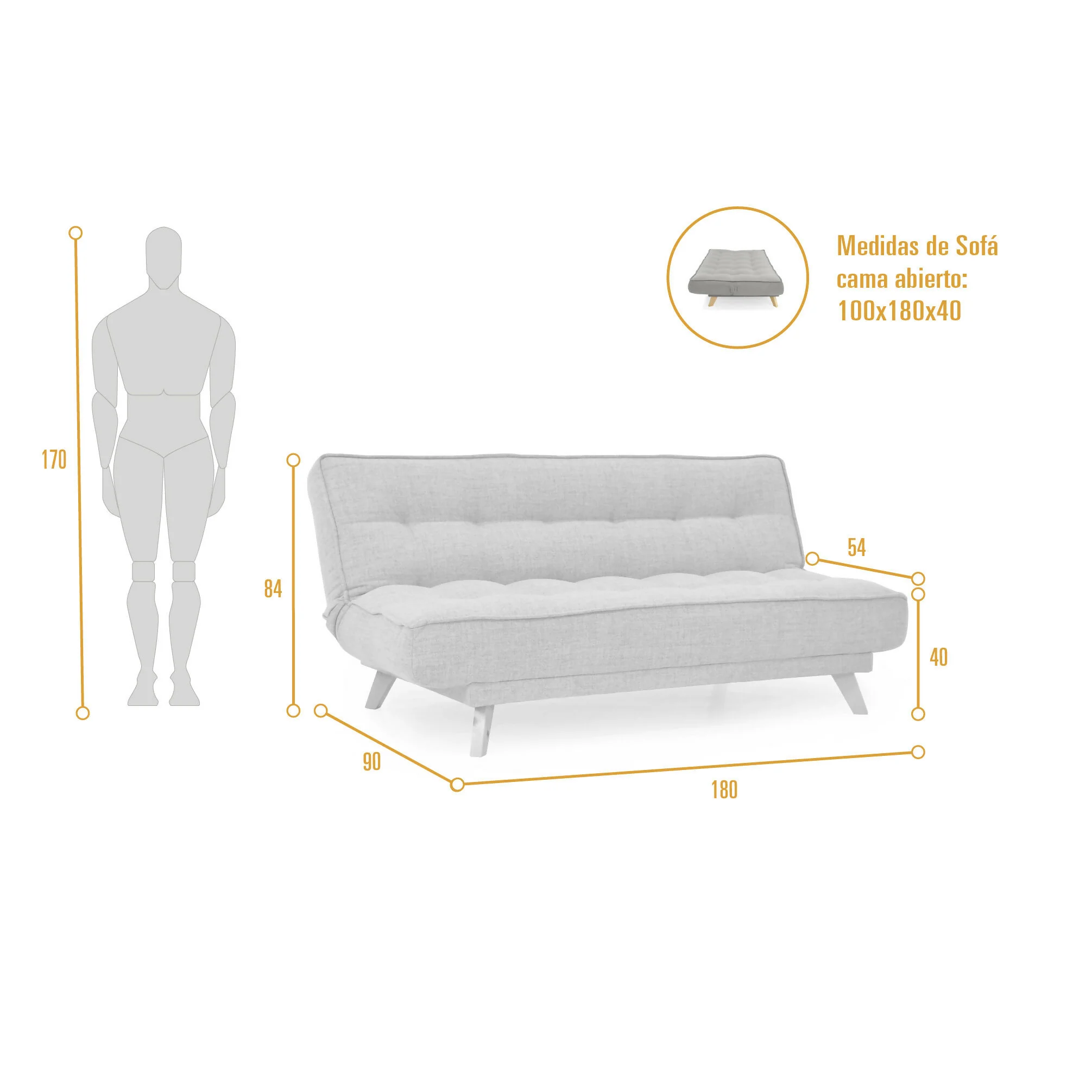 SOFA CAMA 3 POSICIONES GALES 180X90X84 TAPIZADO EN TELA PLOMO - Image 8