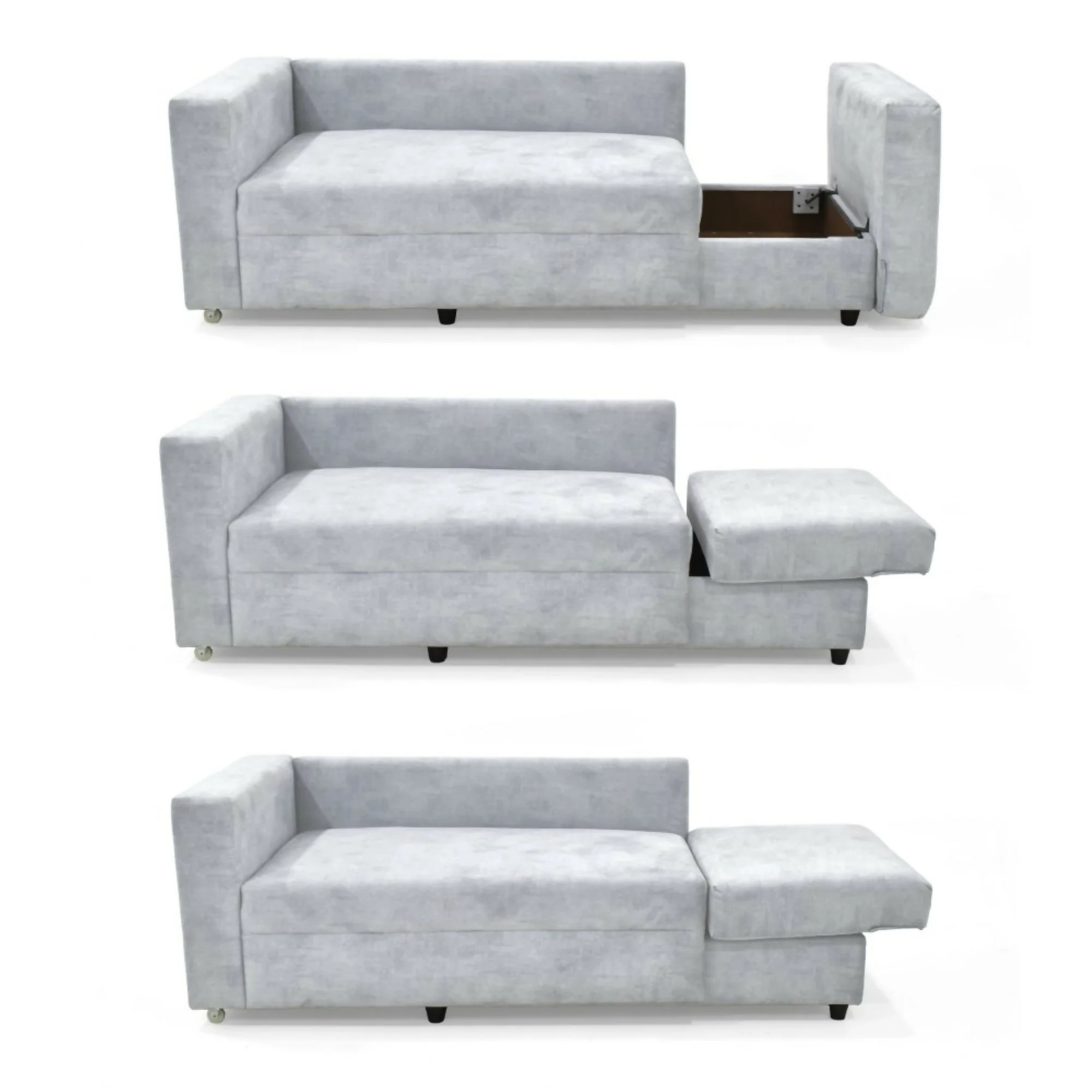SOFA CAMA BAXTER 160x80x68 CON BAUL TELA PLATA - Image 2