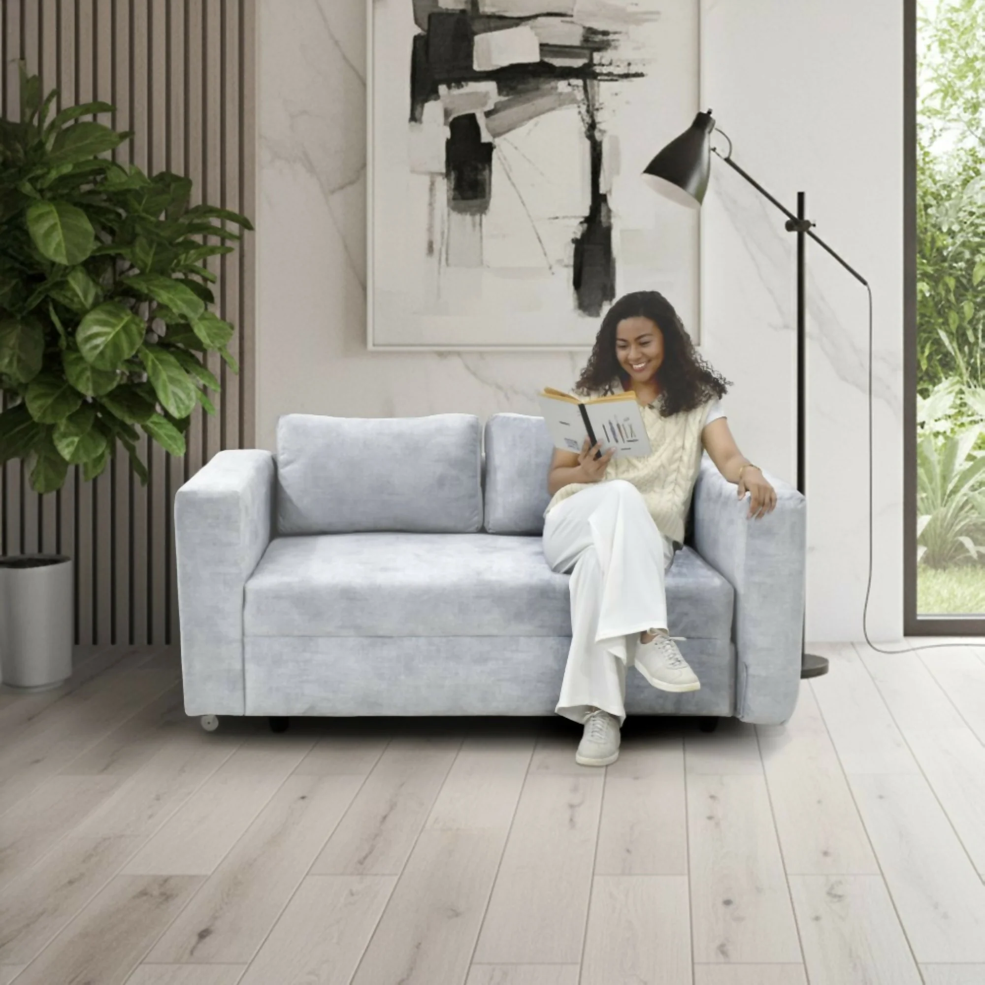 SOFA CAMA BAXTER 160x80x68 CON BAUL TELA PLATA - Image 7
