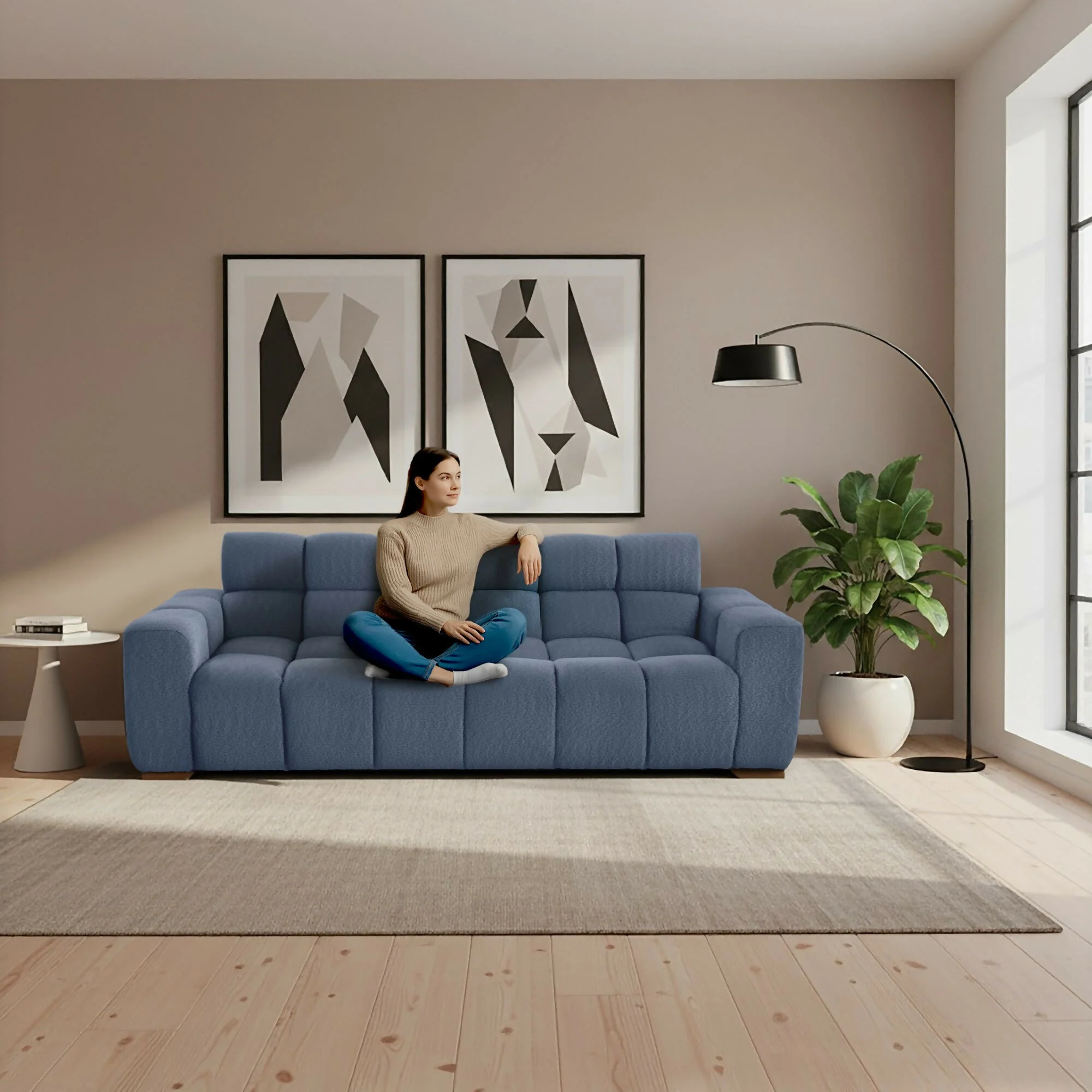 SOFA CAMA MIAMI 228X91X78 RECLINABLE TELA ACOLCHADA INDIGO - Image 6