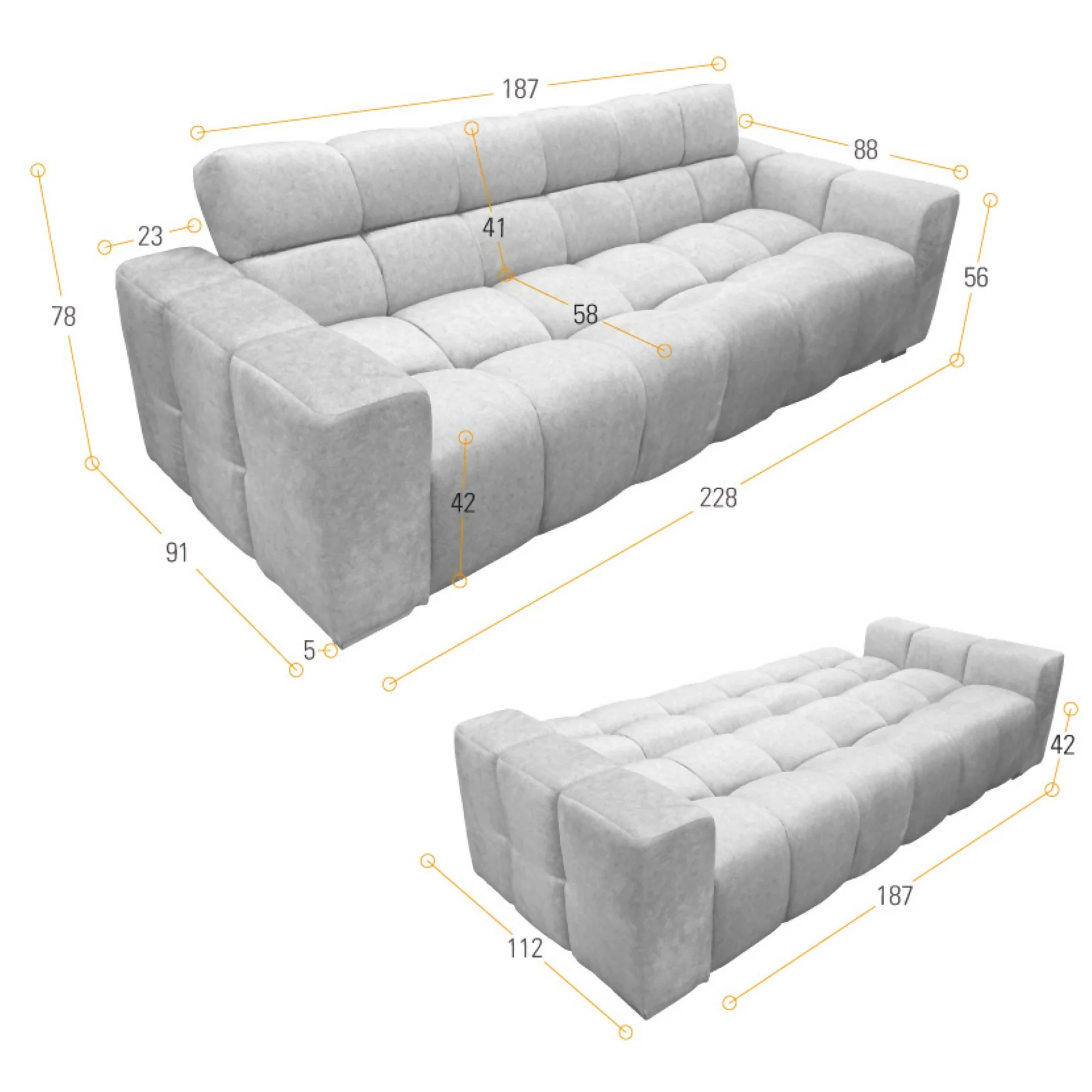 SOFA CAMA MIAMI 228X91X78 RECLINABLE TELA ACOLCHADA INDIGO - Image 7