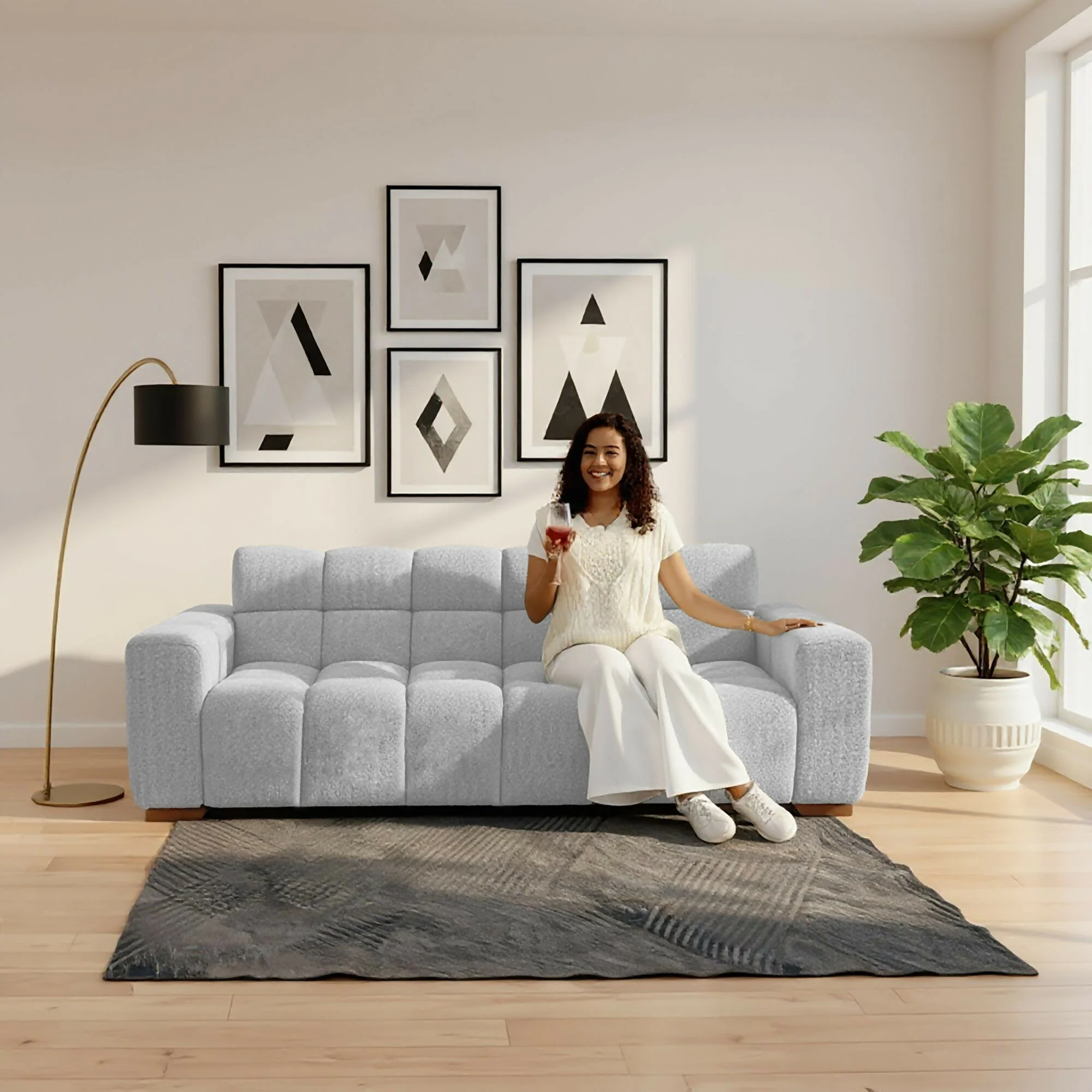 SOFA CAMA MIAMI 228X91X78 RECLINABLE TELA ACOLCHADA PLATA - Image 6