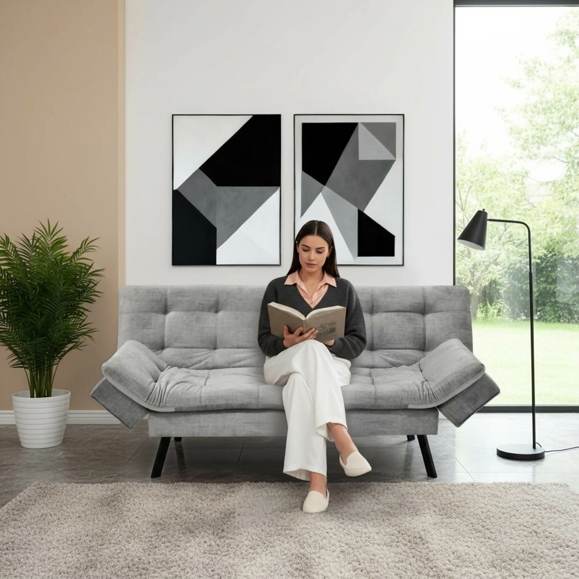 SOFA CAMA MILAN 176X90X78 RECLINABLE 3 POSICIONES TELA GRIS - Image 7