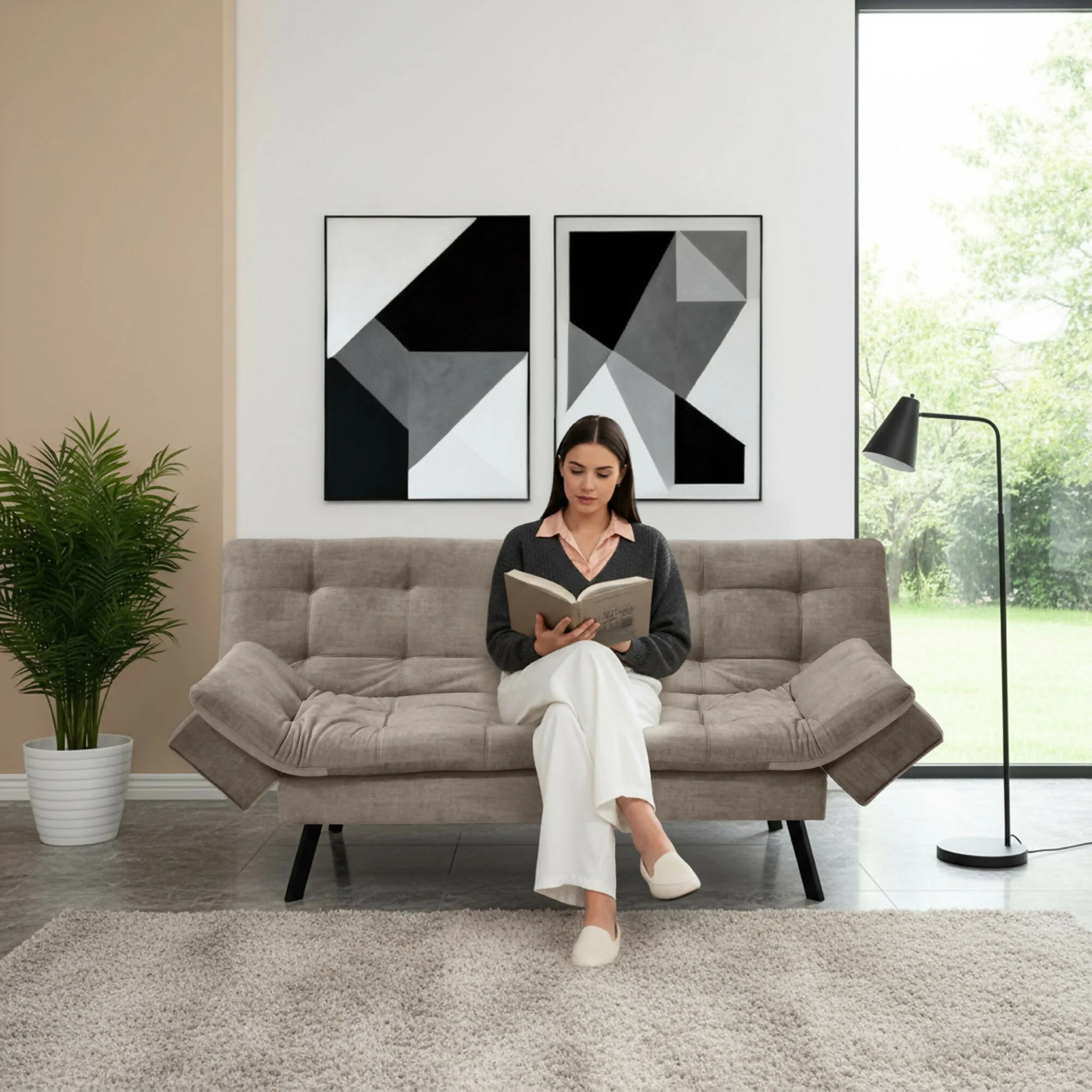 SOFA CAMA MILAN 176X90X78 RECLINABLE 3 POSICIONES TELA TAUPE - Image 7