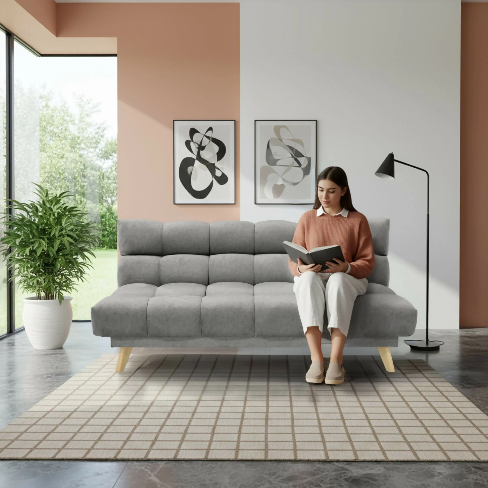 SOFA CAMA NUBO RECLINABLE 178X92X82 TELA GRIS - Image 7