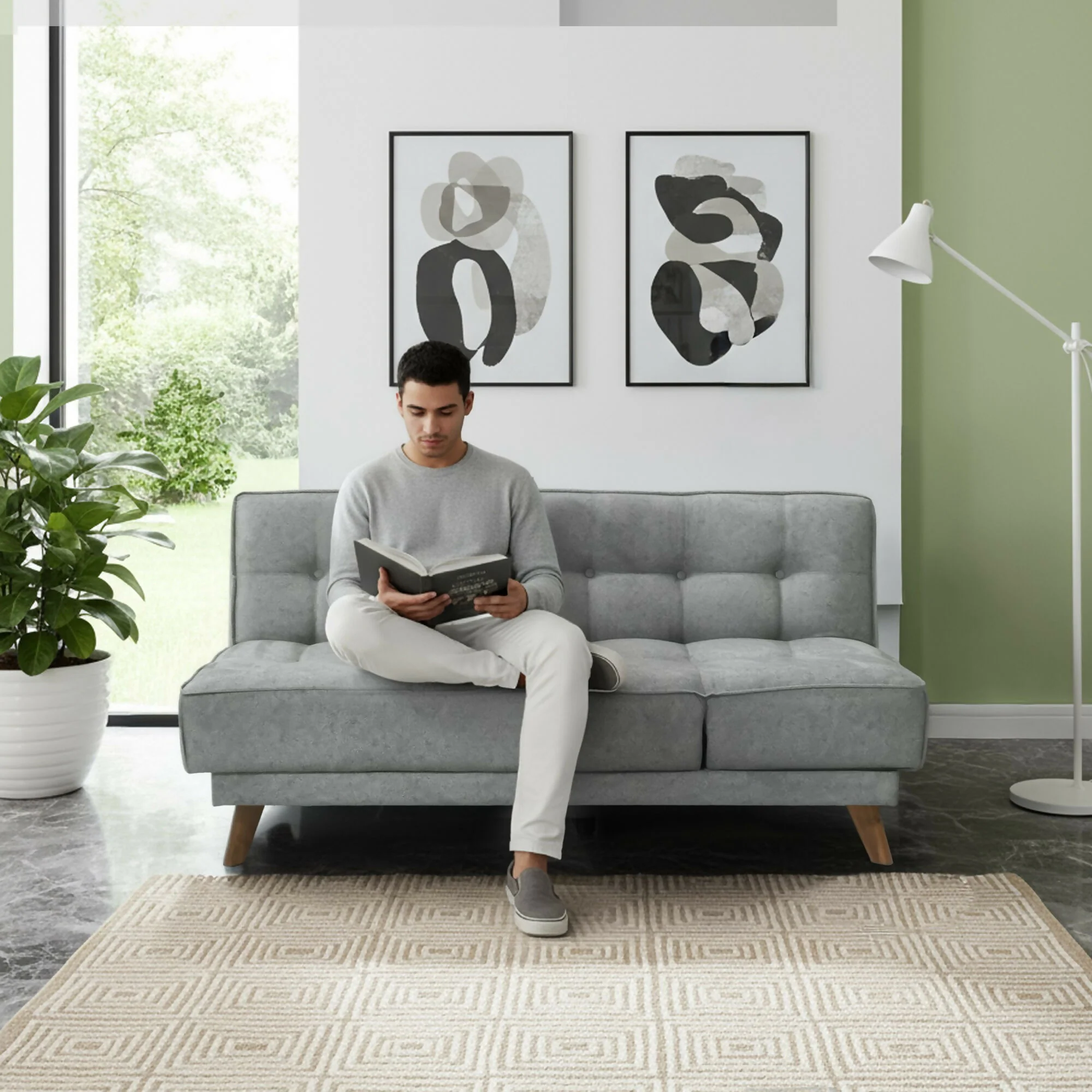 SOFA CAMA PETRA 177X89X83 RECLINABLE EN 5 POSICIONES TELA GRIS - Image 6