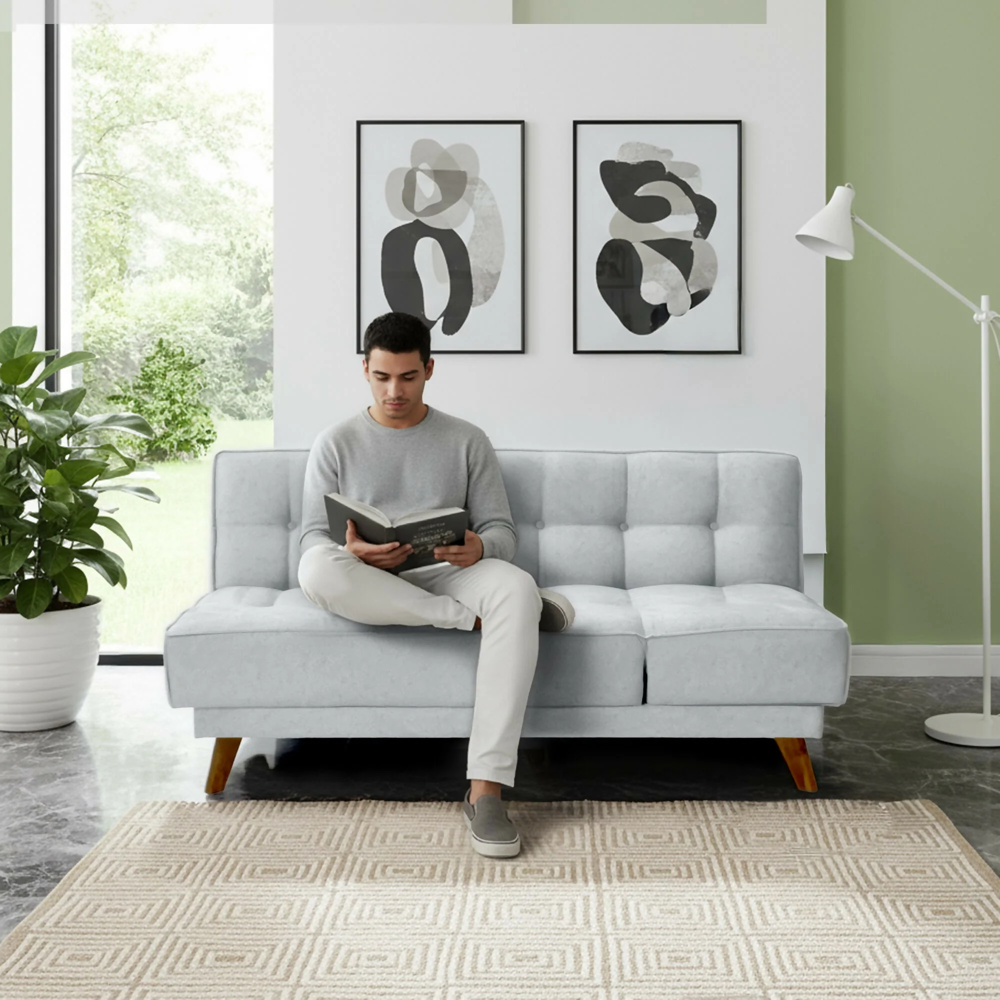 SOFA CAMA PETRA 177X89X83 RECLINABLE EN 5 POSICIONES TELA PLATA - Image 6